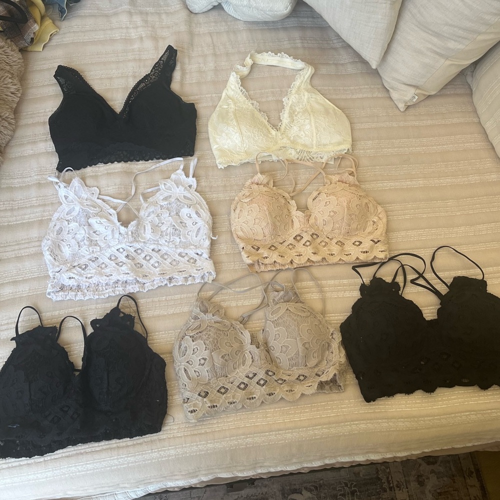 Lace Bralette Set - Black, White, Cream